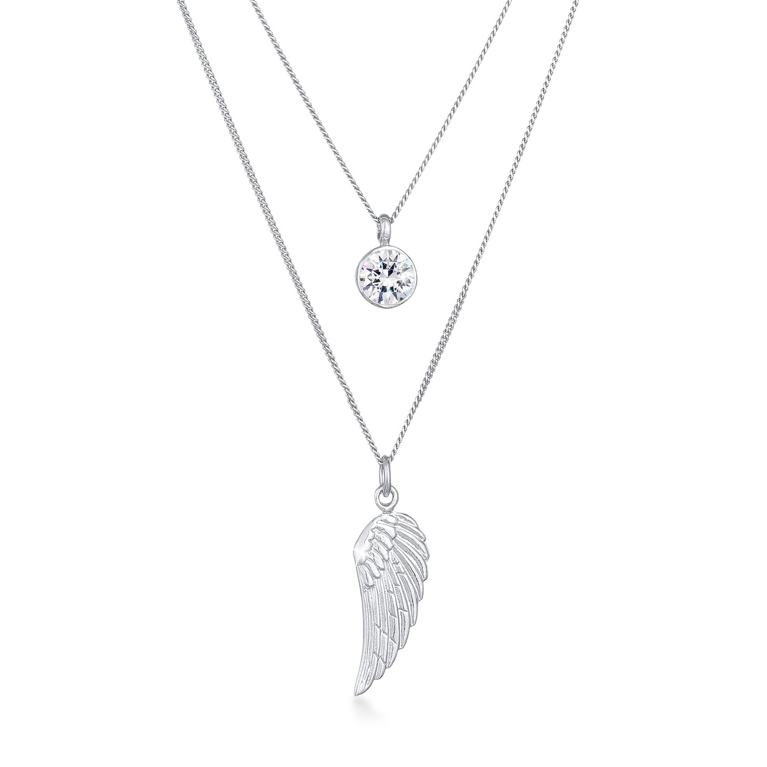 Silber - Elli | Layer-Halskette Flügel | Mit Kristallen von Swarovski® (Weiß) | 925er Sterling Silber