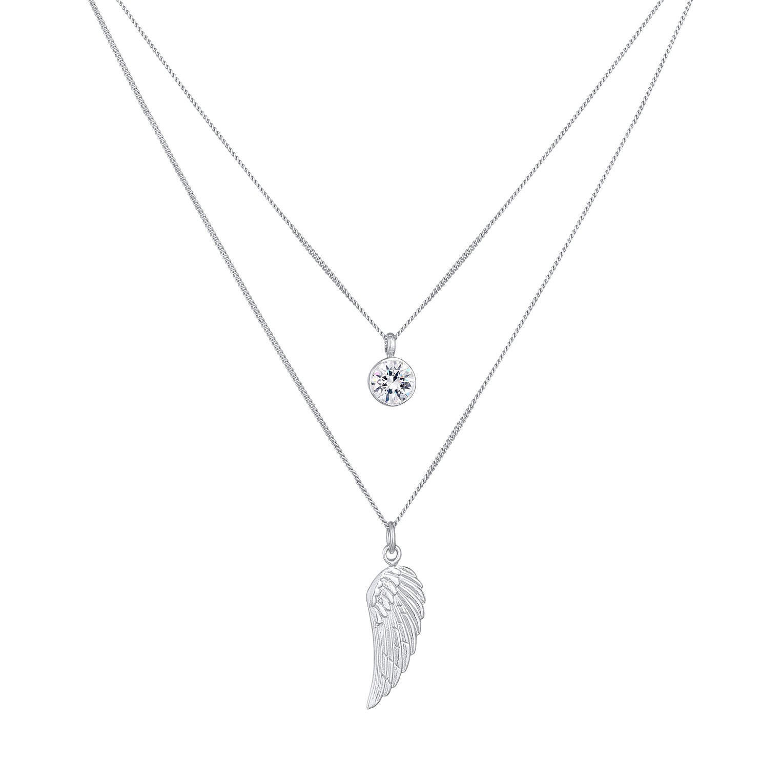 Silber - Elli | Layer-Halskette Flügel | Mit Kristallen von Swarovski® (Weiß) | 925er Sterling Silber