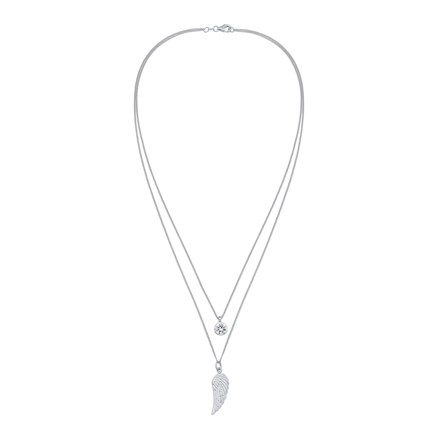 Silber - Elli | Layer-Halskette Flügel | Kristall (Weiß) | 925er Sterling Silber
