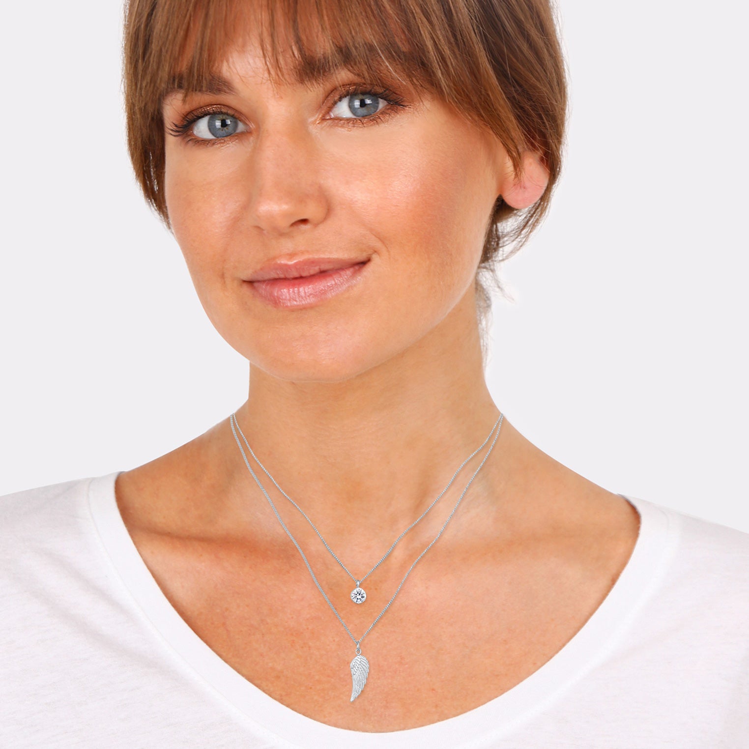 Silber - Elli | Layer-Halskette Flügel | Mit Kristallen von Swarovski® (Weiß) | 925er Sterling Silber
