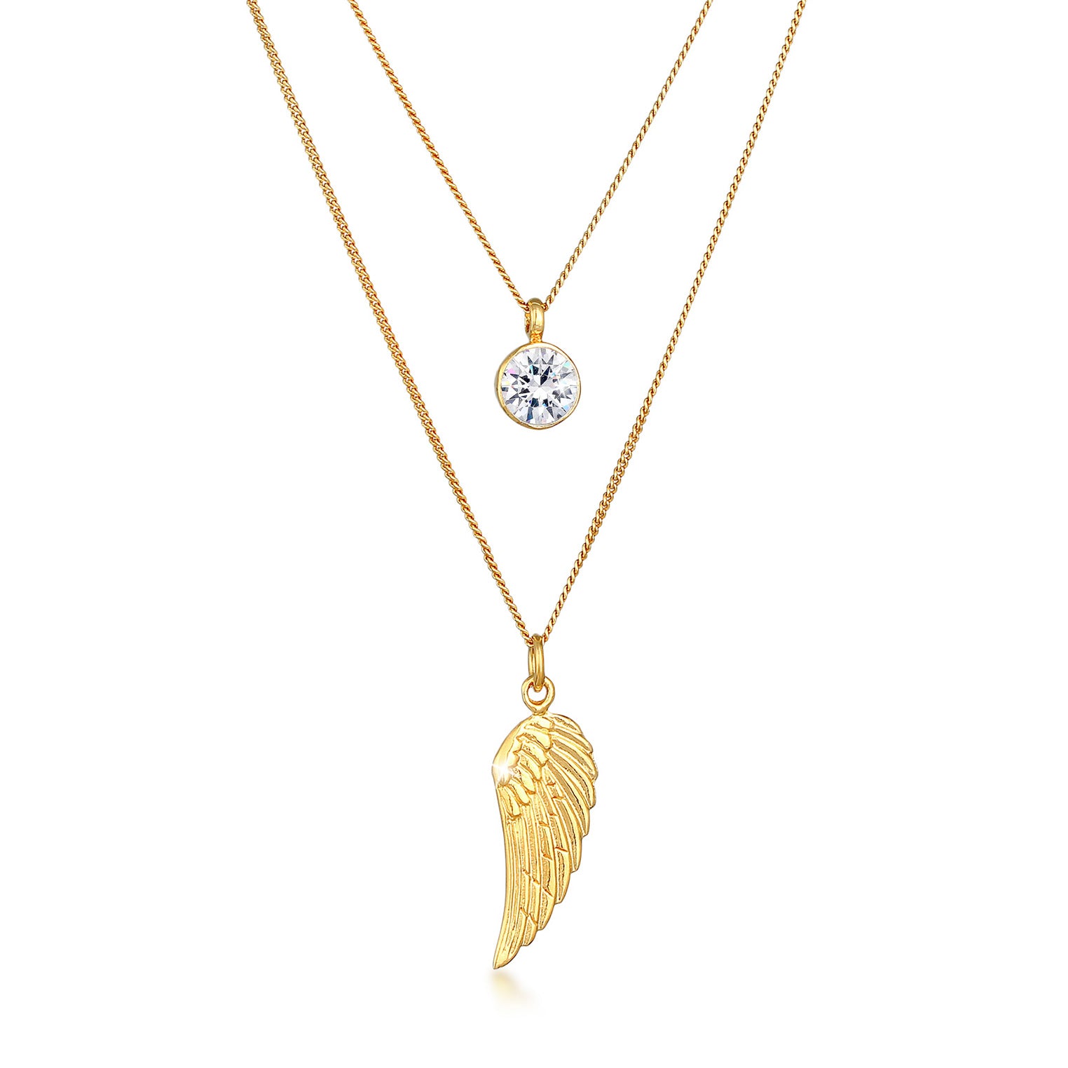 Gold - Elli | Layer-Halskette Flügel | Kristall (Weiß) | 925er Sterling Silber vergoldet
