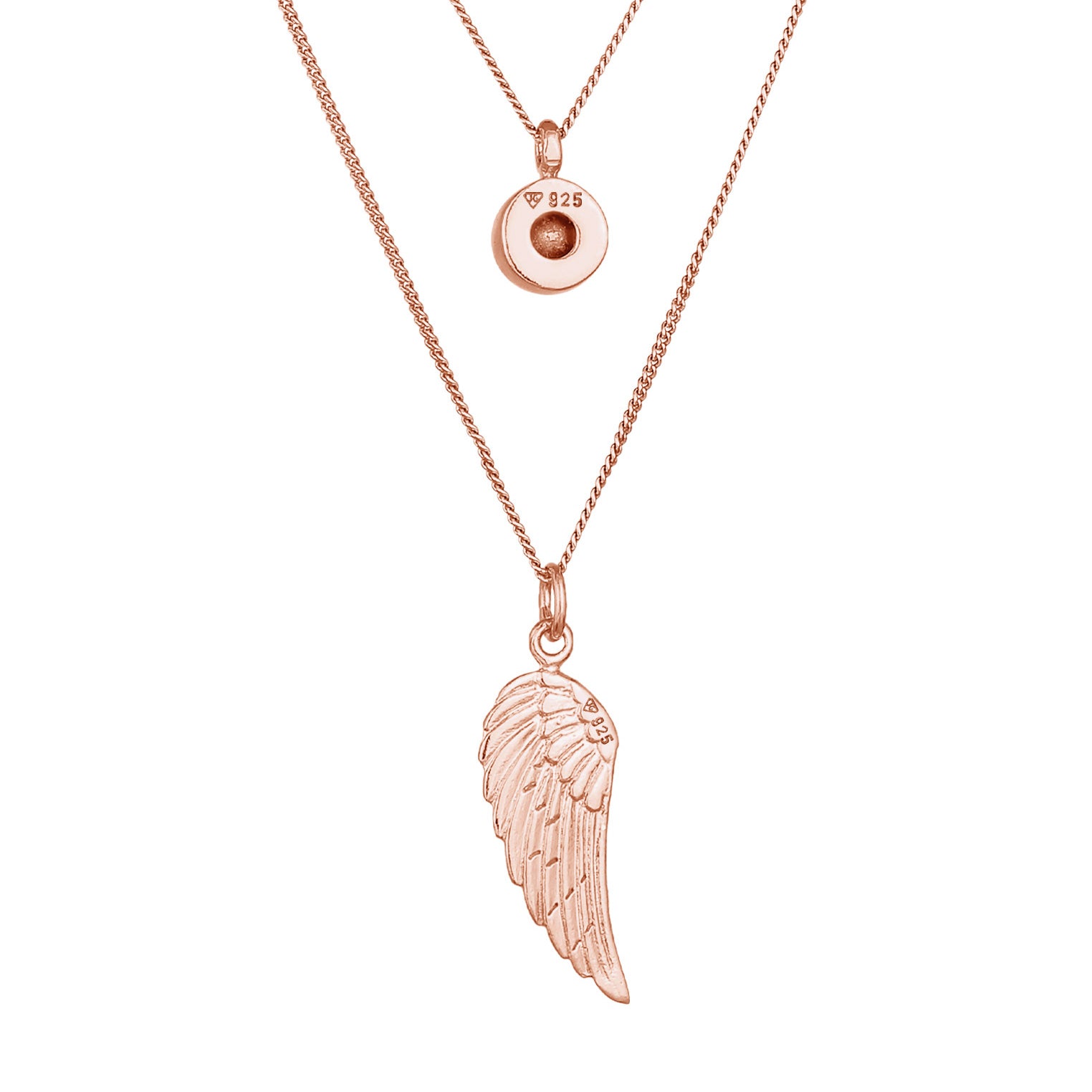 Roségold - Elli | Layer-Halskette Flügel | Mit Kristallen von Swarovski® (Weiß) | 925er Sterling Silber