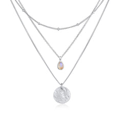 Silber - Elli PREMIUM | Venezianer-Layer-Halskette | Mondstein (Weiß) | 925 Sterling Silber vergoldet