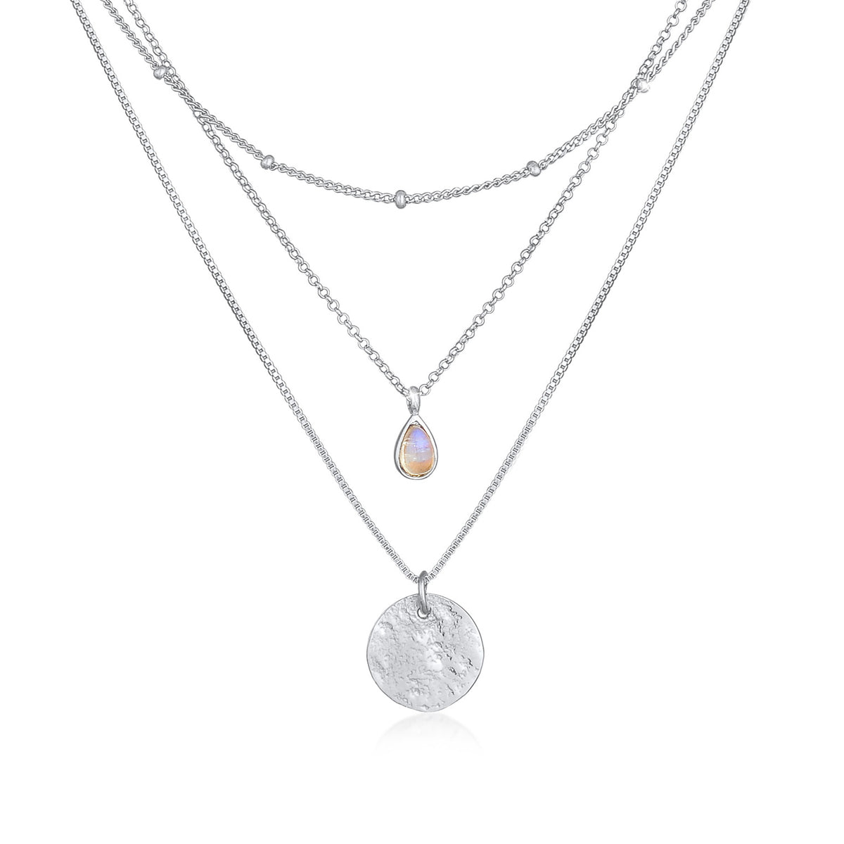 Silber - Elli PREMIUM | Venezianer-Layer-Halskette | Mondstein (Weiß) | 925 Sterling Silber vergoldet
