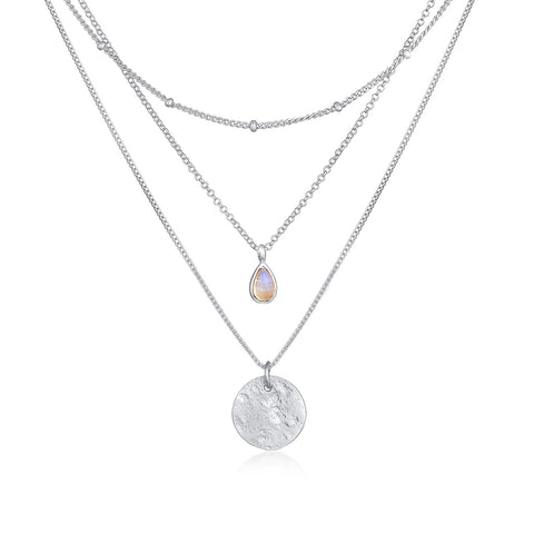 Silber - Elli PREMIUM | Venezianer-Layer-Halskette | Mondstein (Weiß) | 925 Sterling Silber vergoldet
