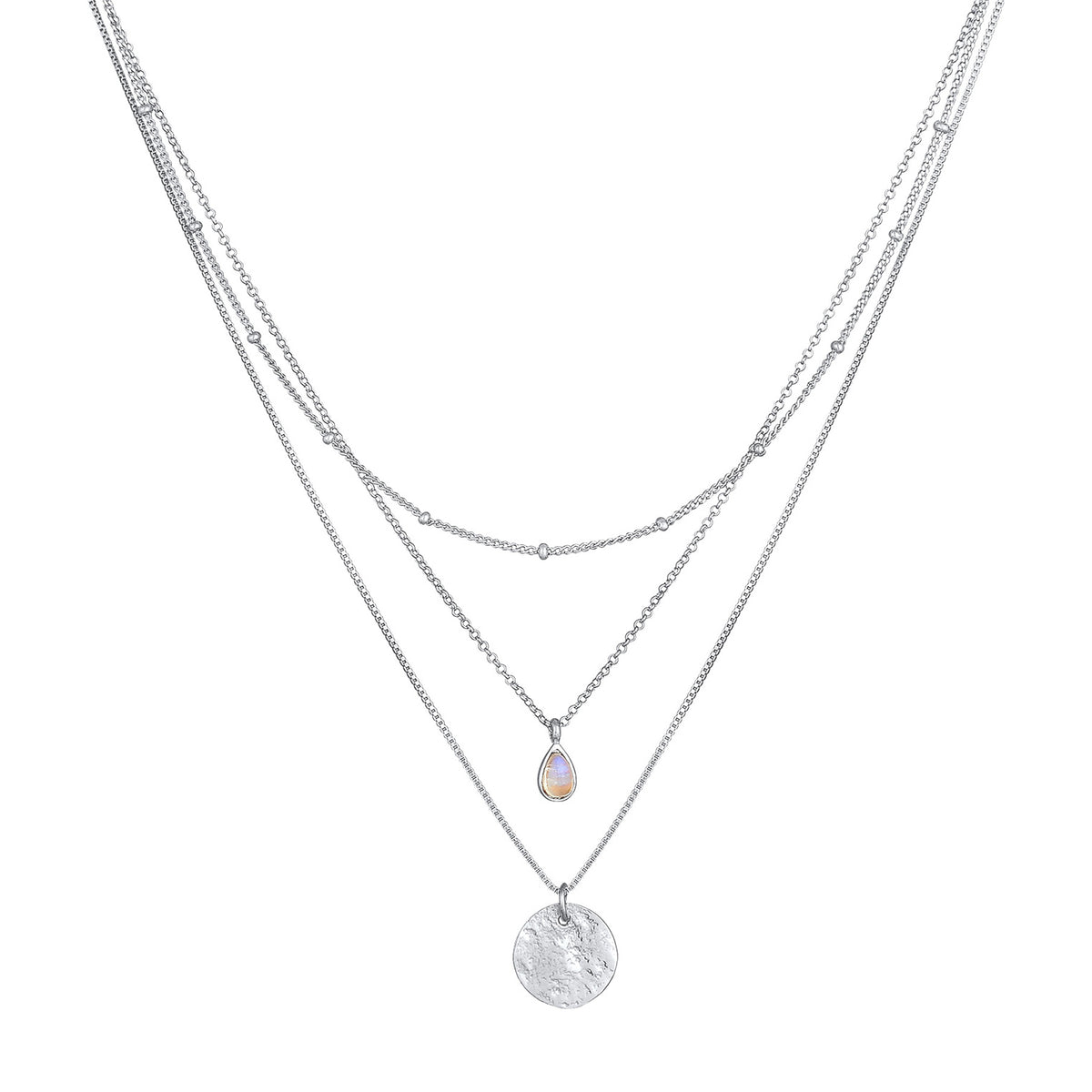 Silber - Elli PREMIUM | Venezianer-Layer-Halskette | Mondstein (Weiß) | 925 Sterling Silber vergoldet