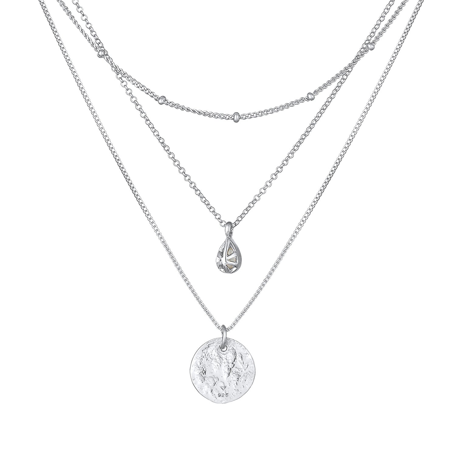 Silber - Elli PREMIUM | Venezianer-Layer-Halskette | Mondstein (Weiß) | 925 Sterling Silber vergoldet