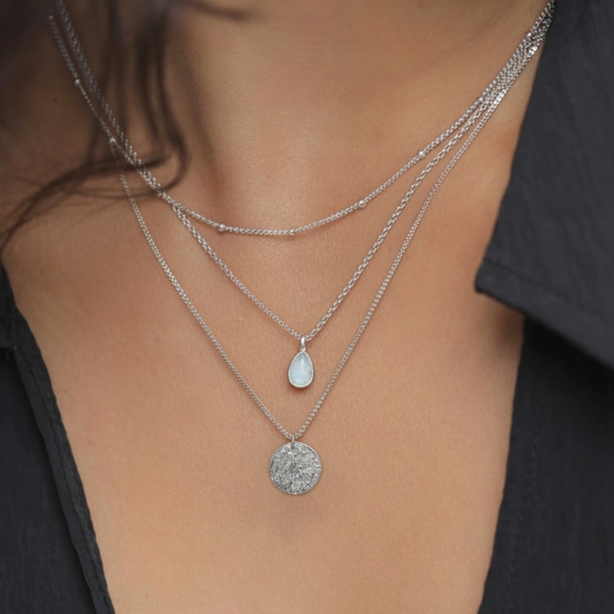Silber - Elli PREMIUM | Venezianer-Layer-Halskette | Mondstein (Weiß) | 925 Sterling Silber vergoldet