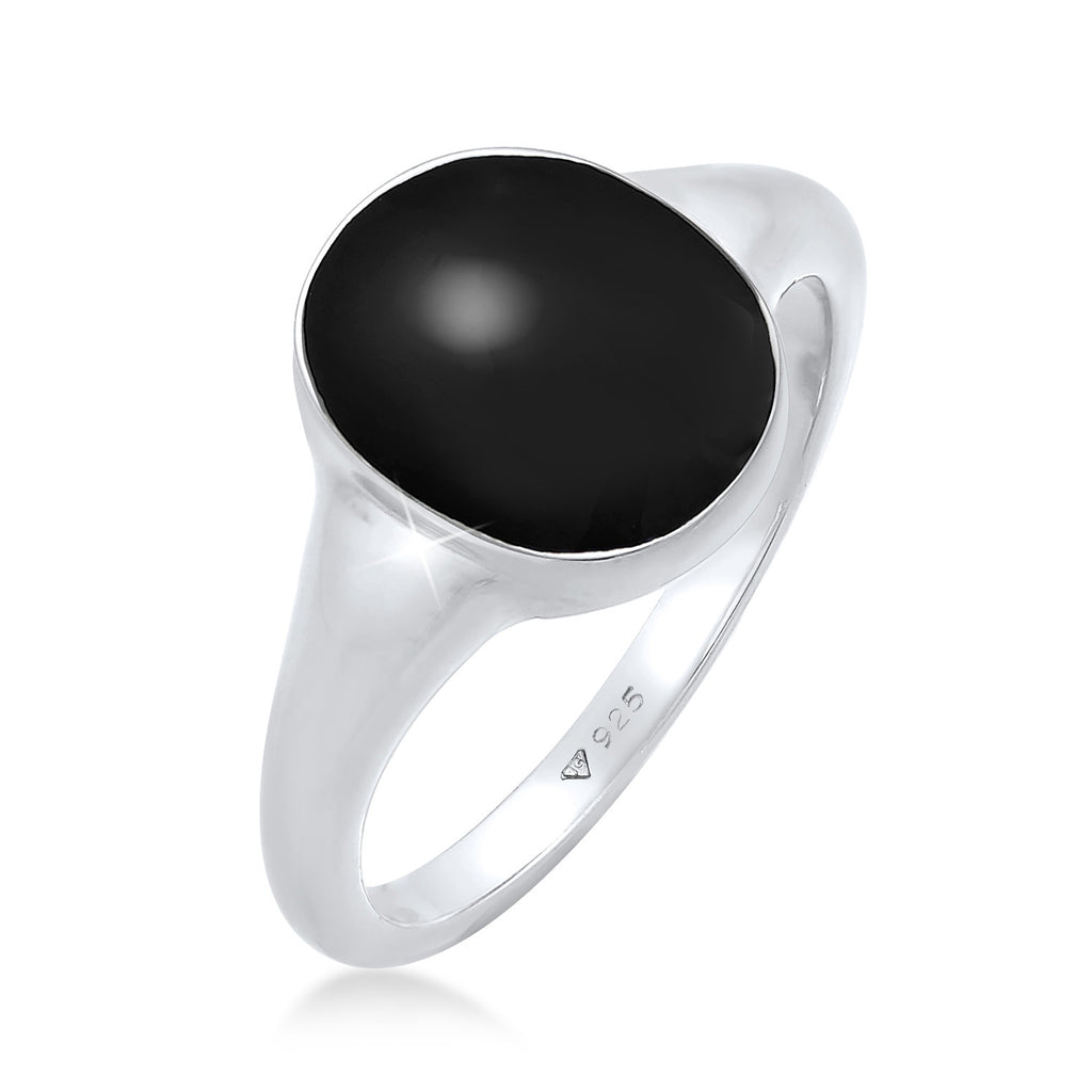 Schwarz - Elli | Siegelring Oval | Emaille | 925er Sterling Silber