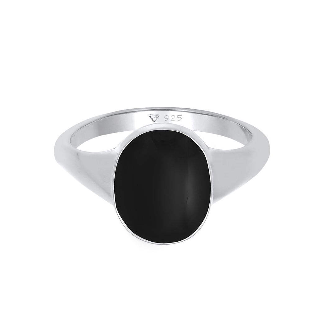 Schwarz - Elli | Siegelring Oval | Emaille | 925er Sterling Silber