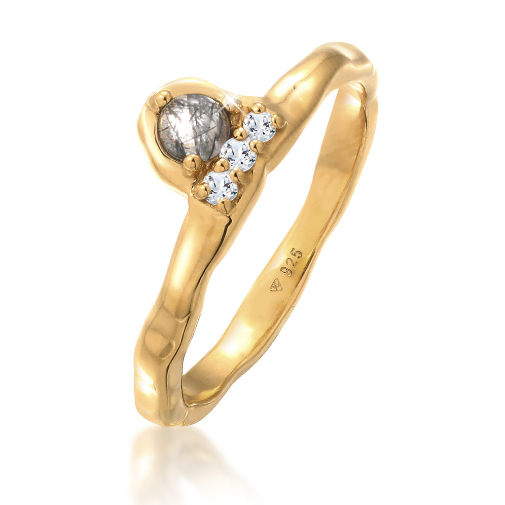 Gold - Elli PREMIUM | Ring Organic | Quartz, Topas ( Weiß ) | 925er Sterling Silber