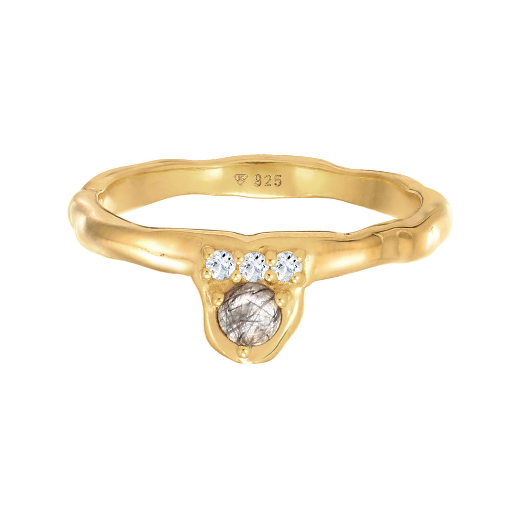 Gold - Elli PREMIUM | Ring Organic | Quartz, Topas ( Weiß ) | 925er Sterling Silber