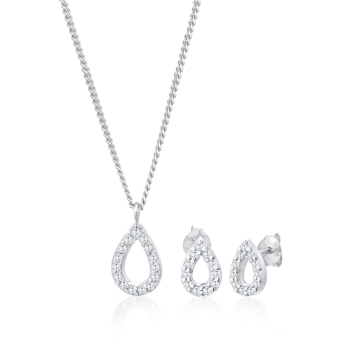 Silber - Elli | Schmuckset Tropfen | Zirkonia (Weiß) | 925er Sterling Silber