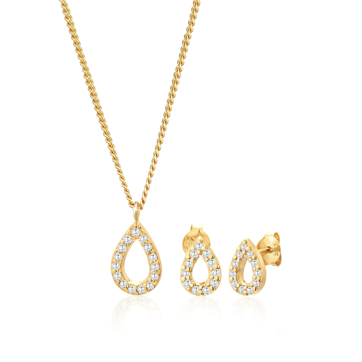 Gold - Elli | Schmuckset Tropfen | Zirkonia ( Weiß ) | 925er Sterling Silber