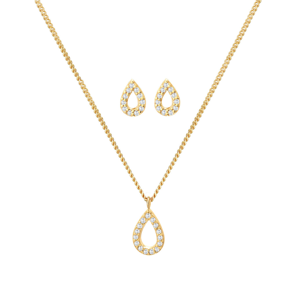 Gold - Elli | Schmuckset Tropfen | Zirkonia ( Weiß ) | 925er Sterling Silber