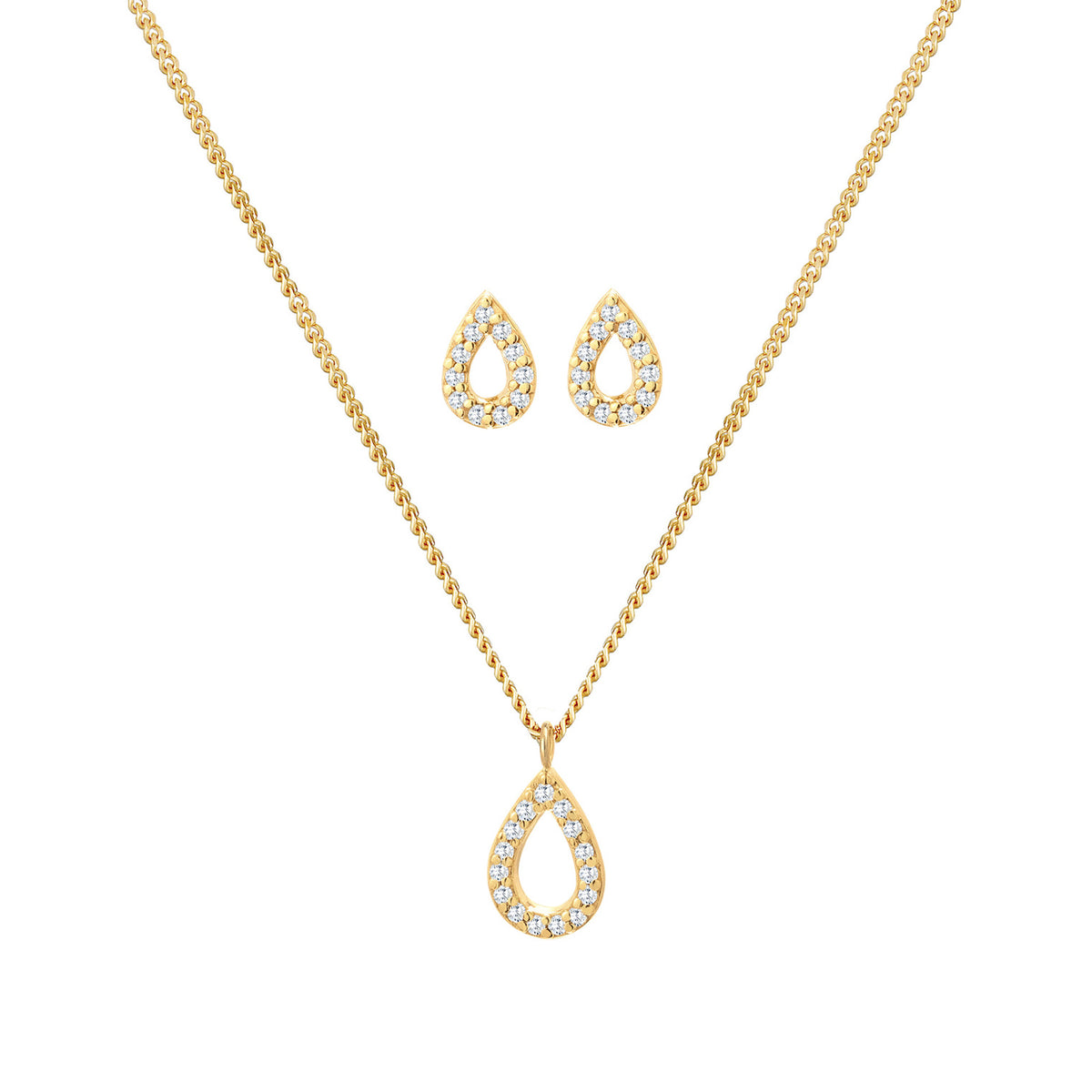 Gold - Elli | Schmuckset Tropfen | Zirkonia ( Weiß ) | 925er Sterling Silber