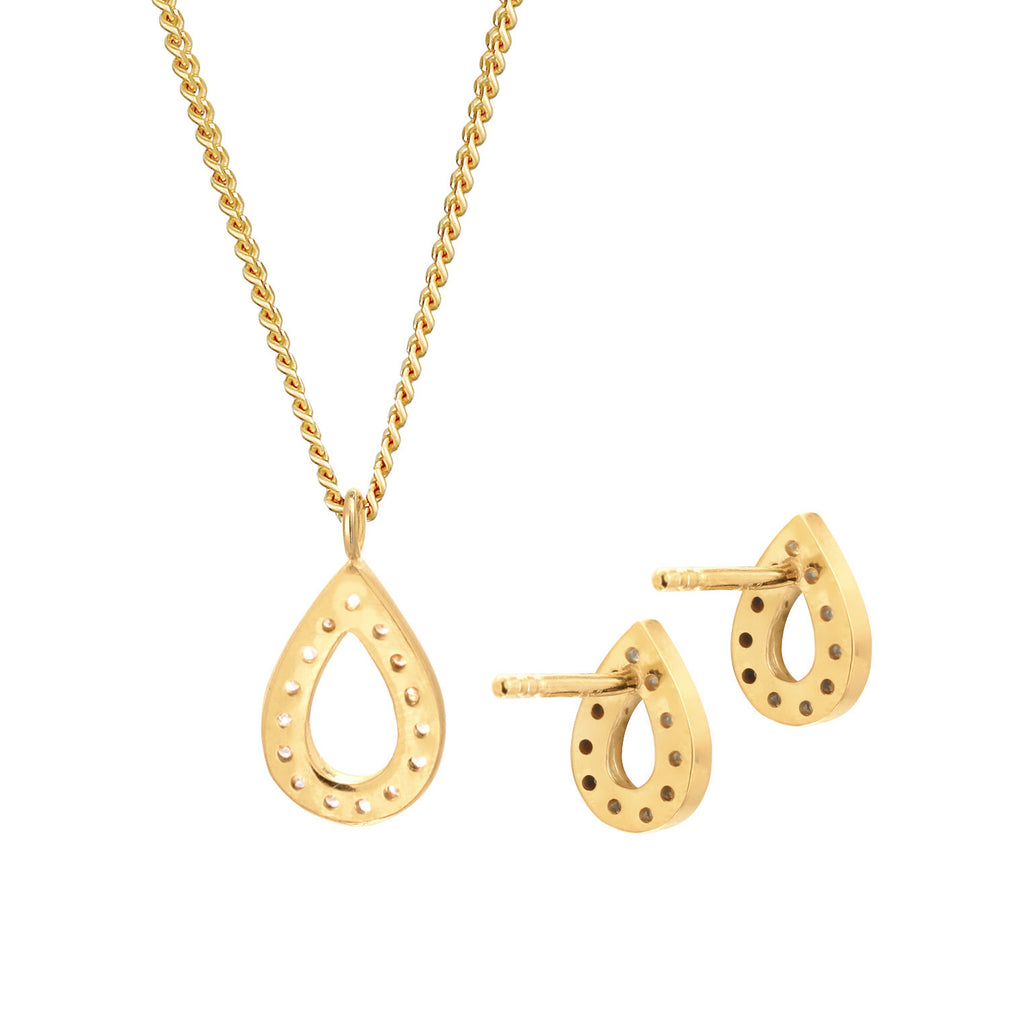 Gold - Elli | Schmuckset Tropfen | Zirkonia ( Weiß ) | 925er Sterling Silber