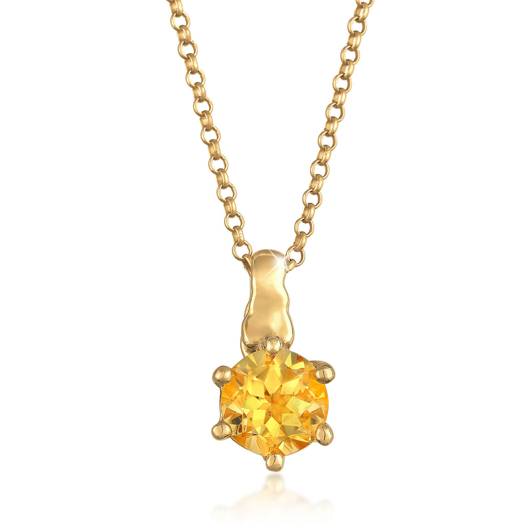 Gold - Elli | Halskette Solitär | Citrin (Gelb) | 925er Sterling Silber Vergoldet