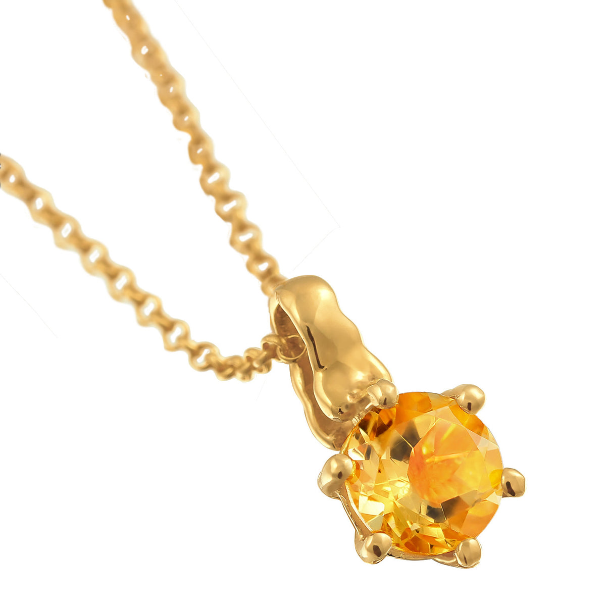 Gold - Elli | Halskette Solitär | Citrin (Gelb) | 925er Sterling Silber Vergoldet