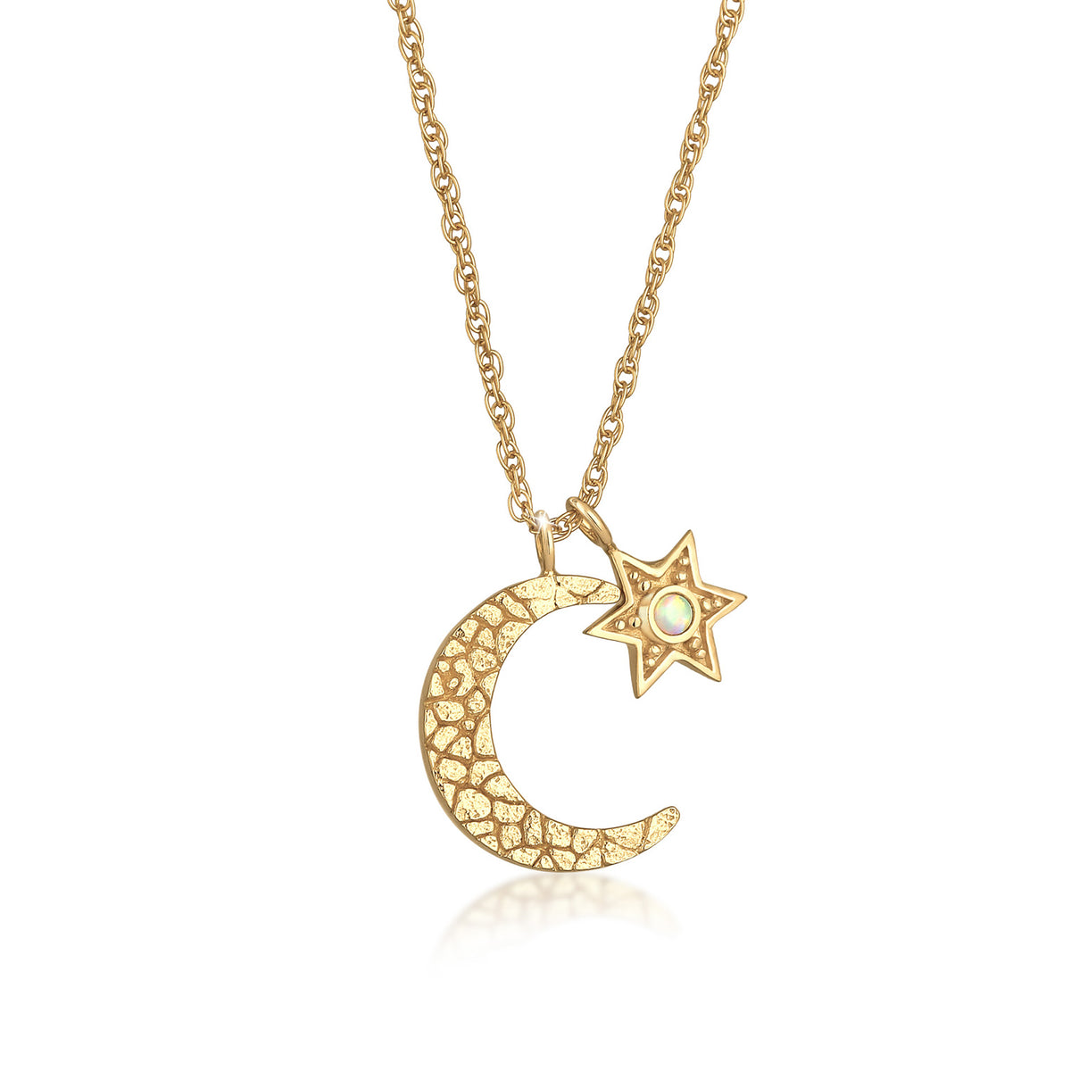 Gold - Elli | Halskette Mond Stern | synth. Opal (Weiß) | 925er sterling Silber Vergoldet