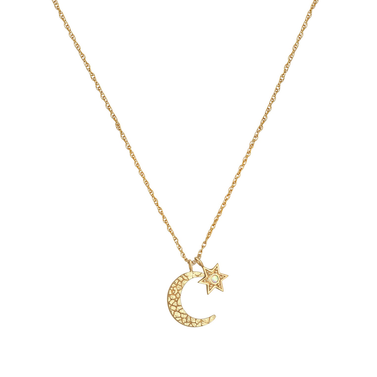 Gold - Elli | Halskette Mond Stern | synth. Opal (Weiß) | 925er sterling Silber Vergoldet