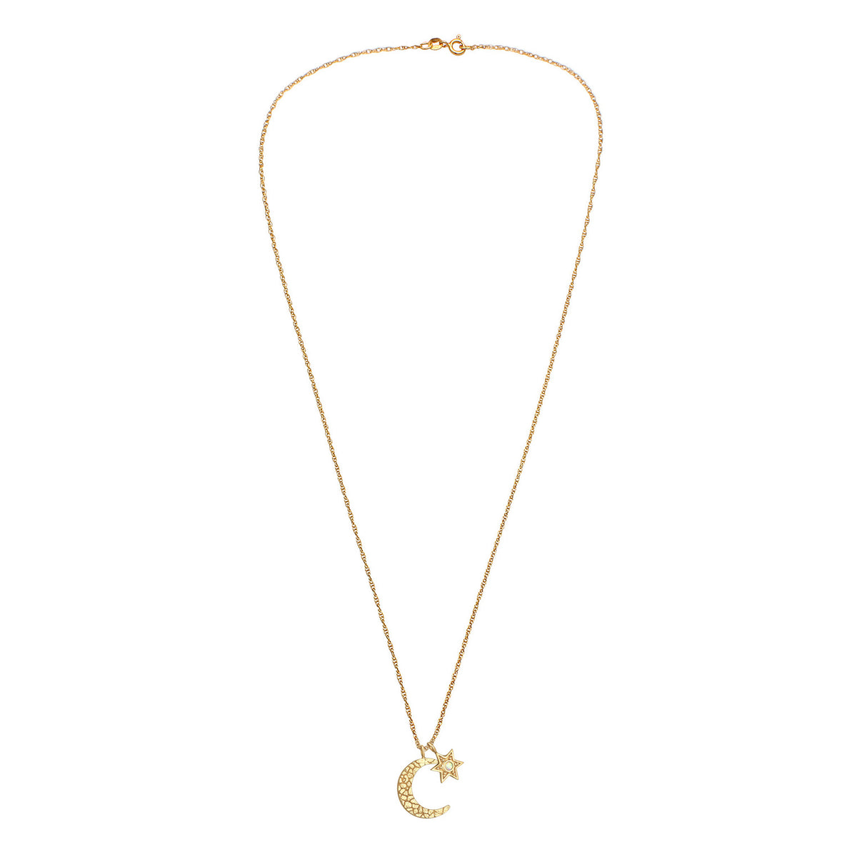 Gold - Elli | Halskette Mond Stern | synth. Opal (Weiß) | 925er sterling Silber Vergoldet