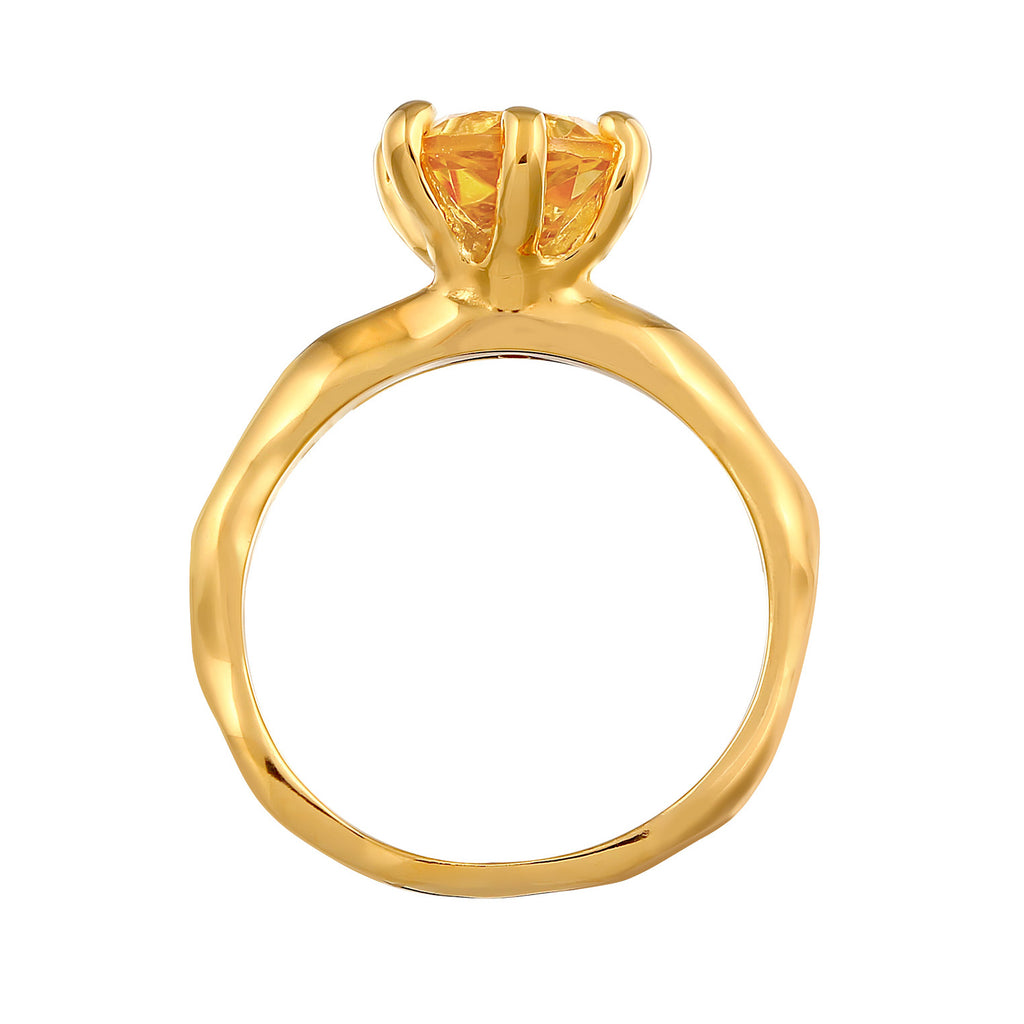 Gold - Elli | Verlobungsring | Citrin (Gelb) | 925er Sterling Silber Vergoldet