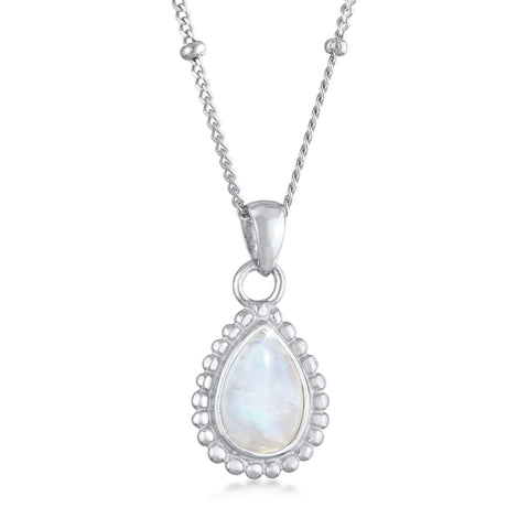 Silber - Elli | Halskette Tropfen Vintage | Mondstein (Weiß) | 925er Sterling Silber