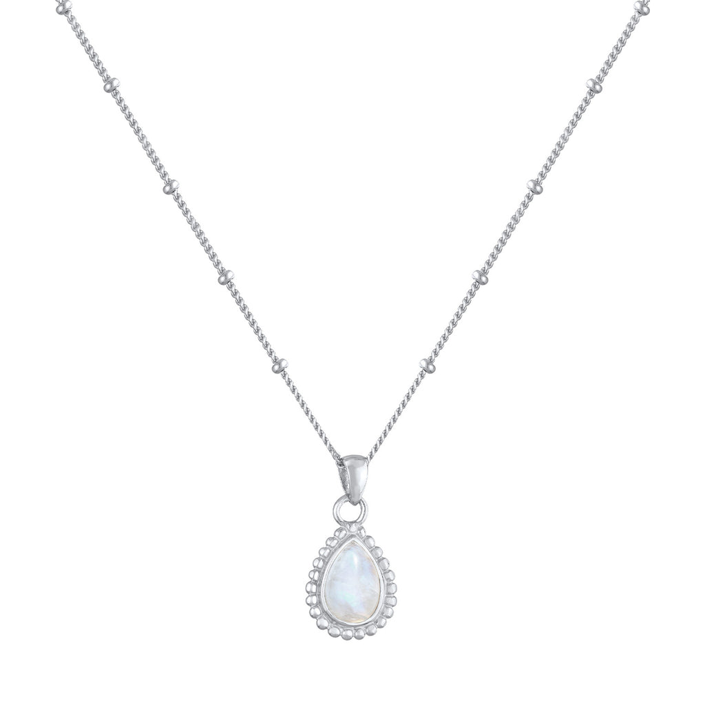Silber - Elli | Halskette Tropfen Vintage | Mondstein (Weiß) | 925er Sterling Silber