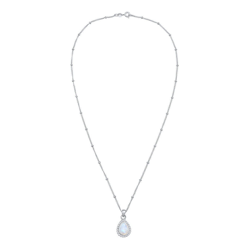 Silber - Elli | Halskette Tropfen Vintage | Mondstein (Weiß) | 925er Sterling Silber