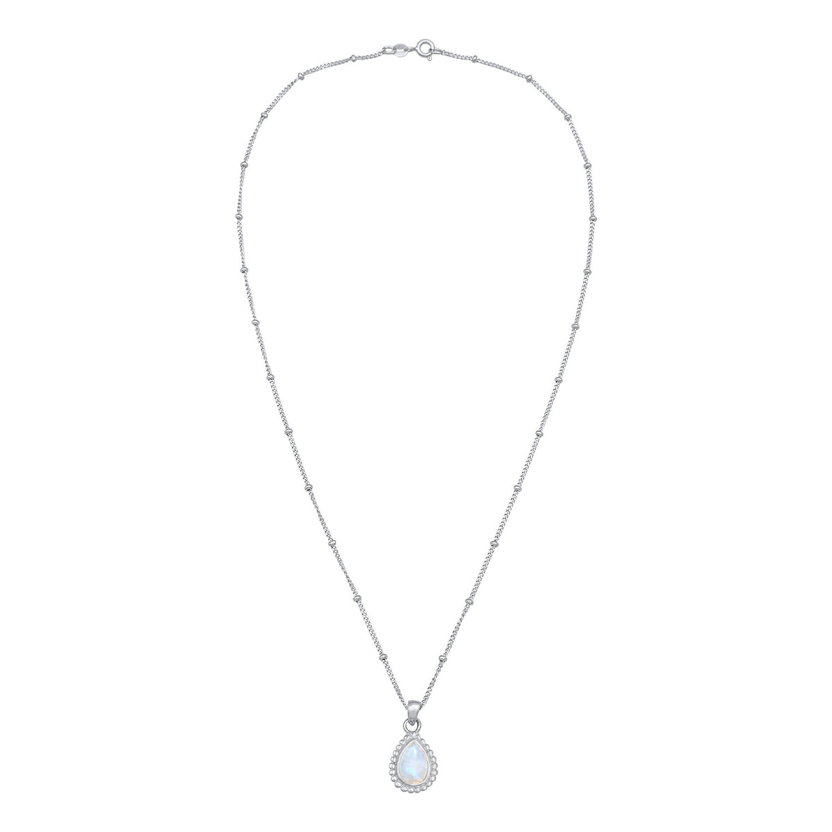 Silber - Elli | Halskette Tropfen Vintage | Mondstein (Weiß) | 925er Sterling Silber