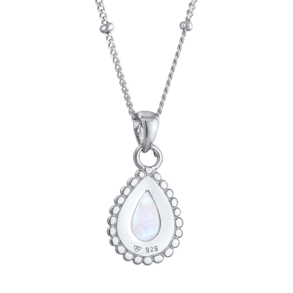 Silber - Elli | Halskette Tropfen Vintage | Mondstein (Weiß) | 925er Sterling Silber