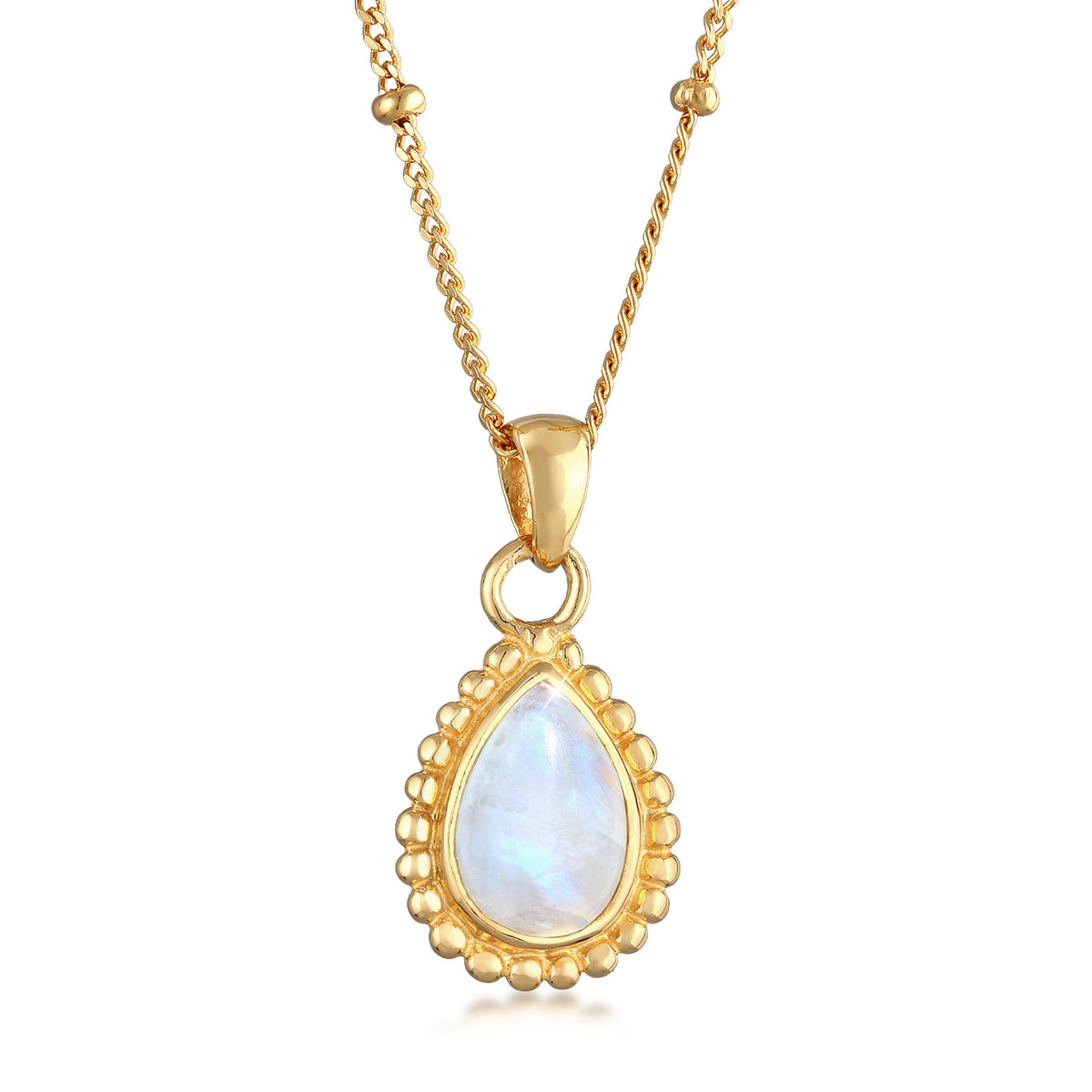Gold - Elli | Halskette Tropfen Vintage | Mondstein (Weiß) | 925er Sterling Silber