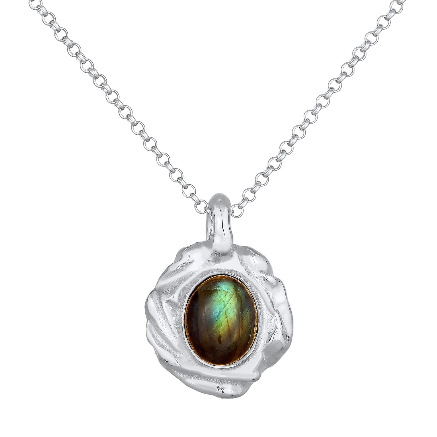 Silber - Elli PREMIUM | Halskette Organic Oval | Labradorit (Grau) | 925er Sterling Silber