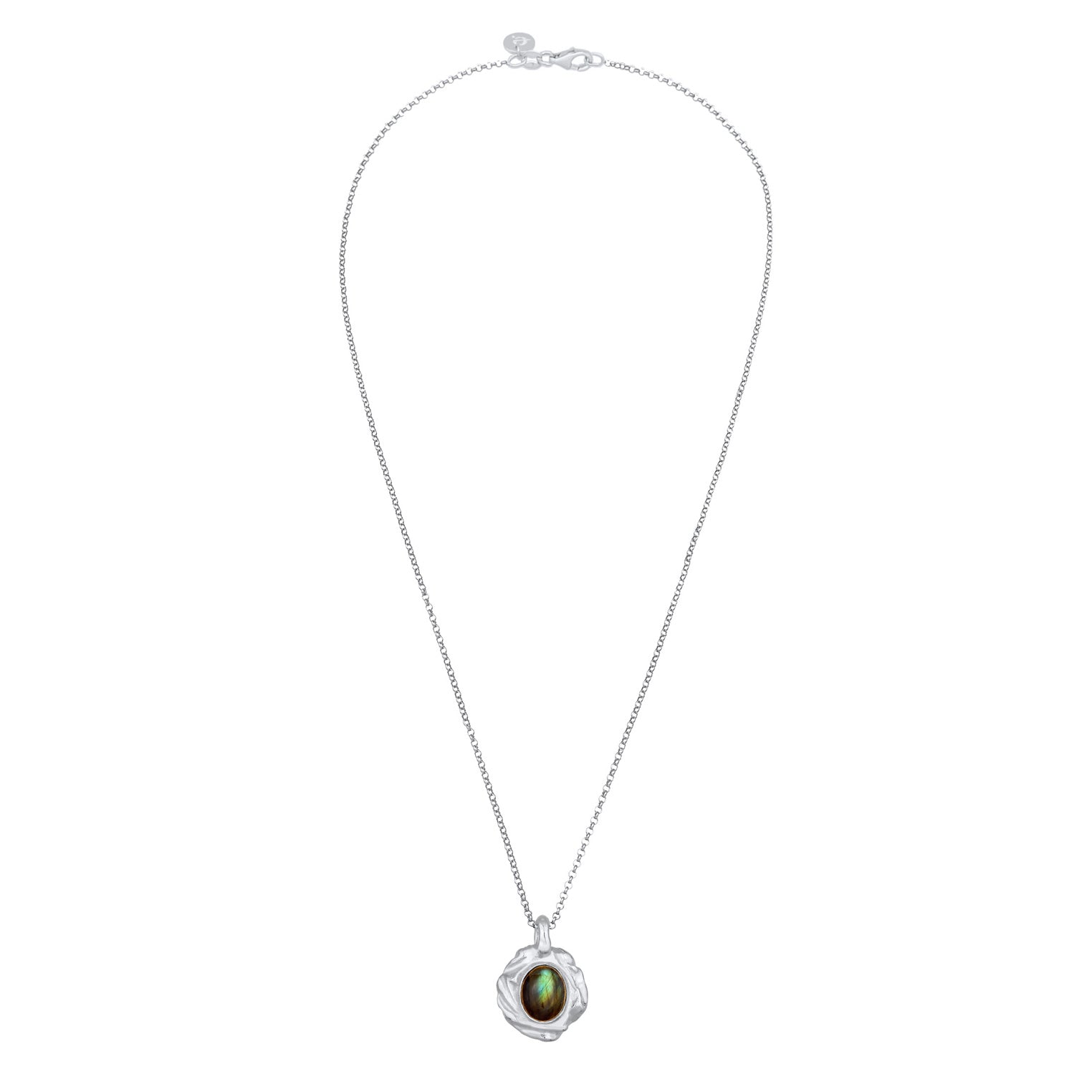 Silber - Elli PREMIUM | Halskette Organic Oval | Labradorit (Grau) | 925er Sterling Silber