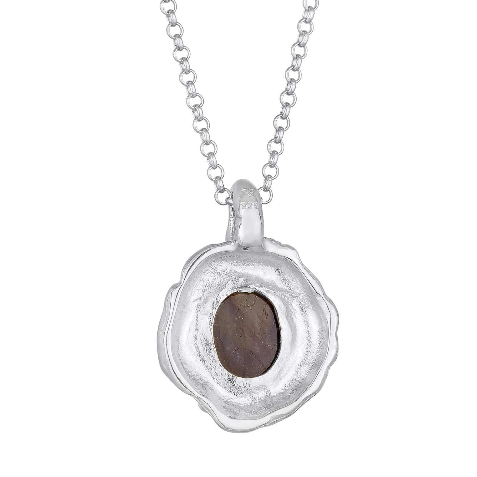 Silber - Elli PREMIUM | Halskette Organic Oval | Labradorit (Grau) | 925er Sterling Silber