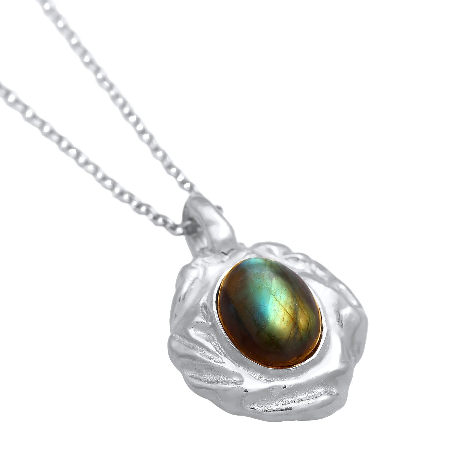 Silber - Elli PREMIUM | Halskette Organic Oval | Labradorit (Grau) | 925er Sterling Silber