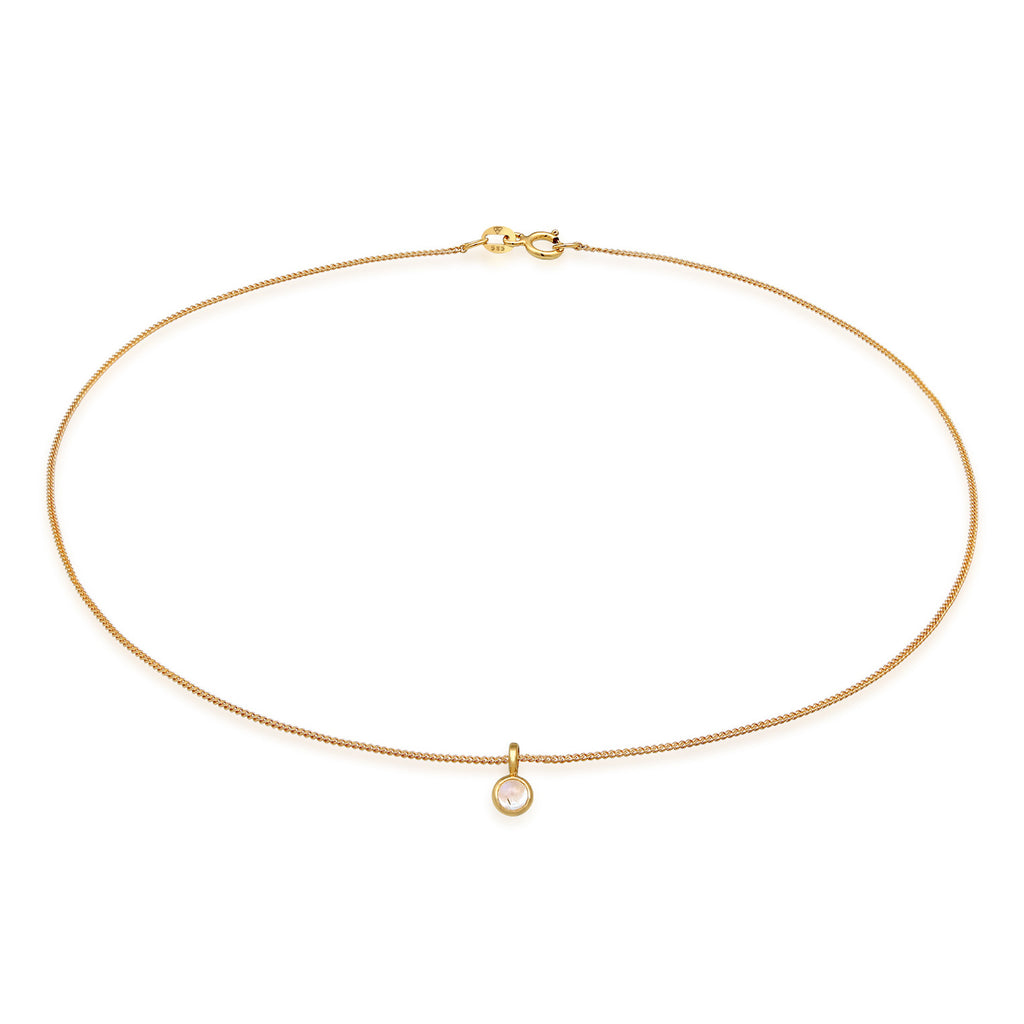 Gold - Elli PREMIUM | Choker Anhänger | Mondstein (Weiß) | 585er Gelbgold