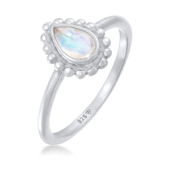 Silber - Elli | Solitär-Ring Tropfen | Mondstein (Weiß) | 925er Sterling Silber