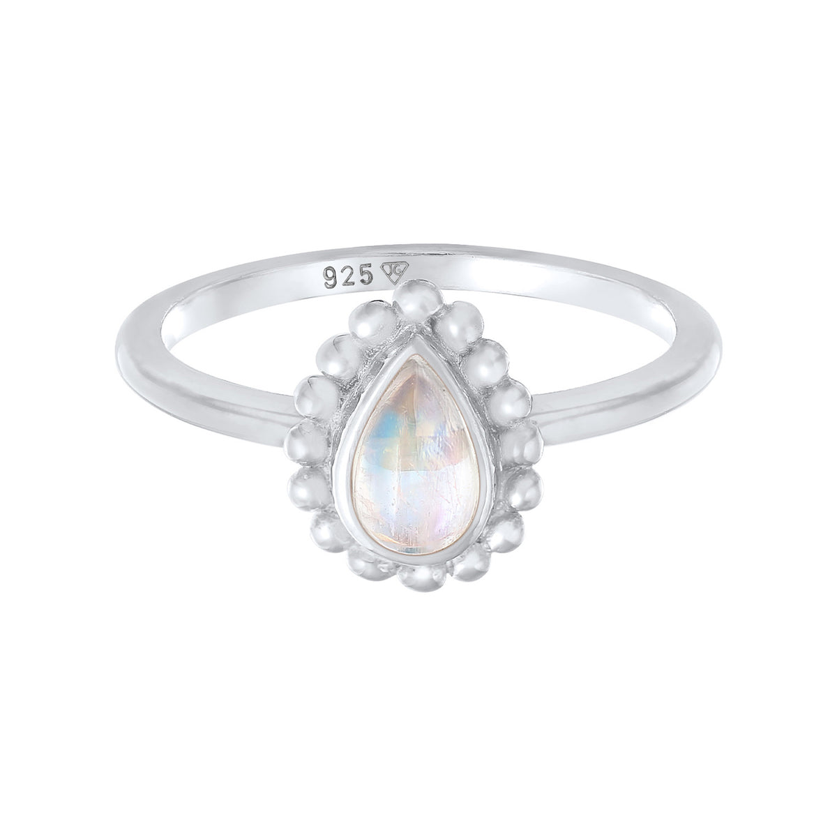 Silber - Elli | Solitär-Ring Tropfen | Mondstein (Weiß) | 925er Sterling Silber