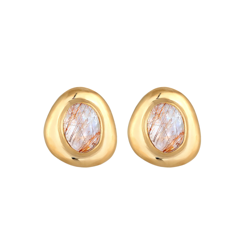 Gold - Elli PREMIUM | Ohrstecker Oval | Quarz ( Weiß ) | 925er Sterling Silber
