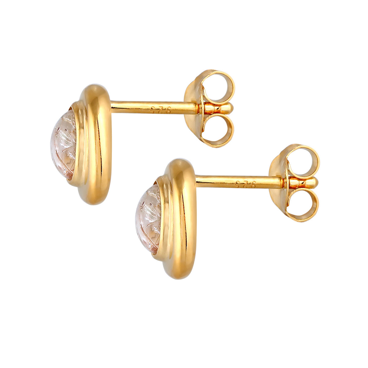 Gold - Elli PREMIUM | Ohrstecker Oval | Quarz ( Weiß ) | 925er Sterling Silber