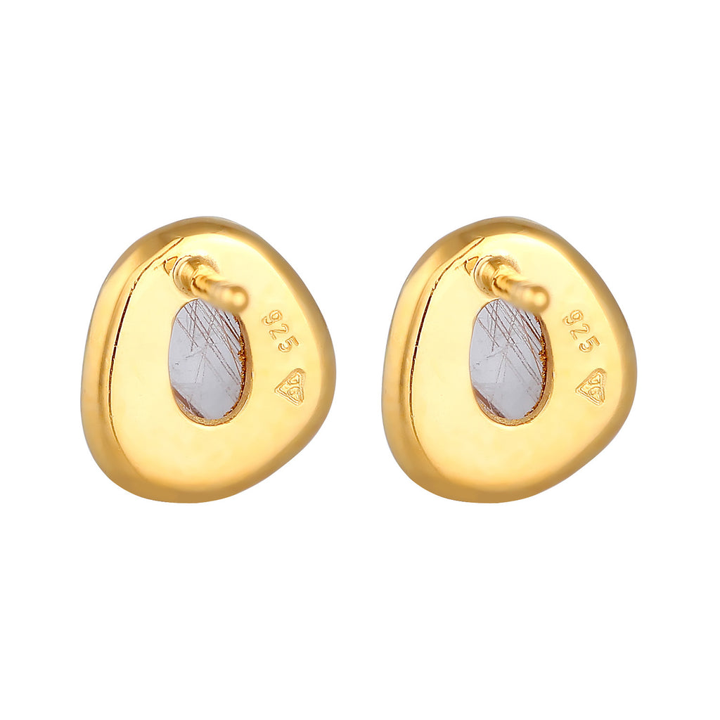 Gold - Elli PREMIUM | Ohrstecker Oval | Quarz ( Weiß ) | 925er Sterling Silber
