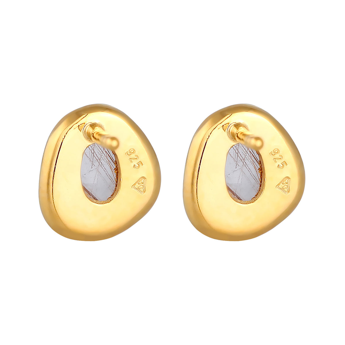 Gold - Elli PREMIUM | Ohrstecker Oval | Quarz ( Weiß ) | 925er Sterling Silber