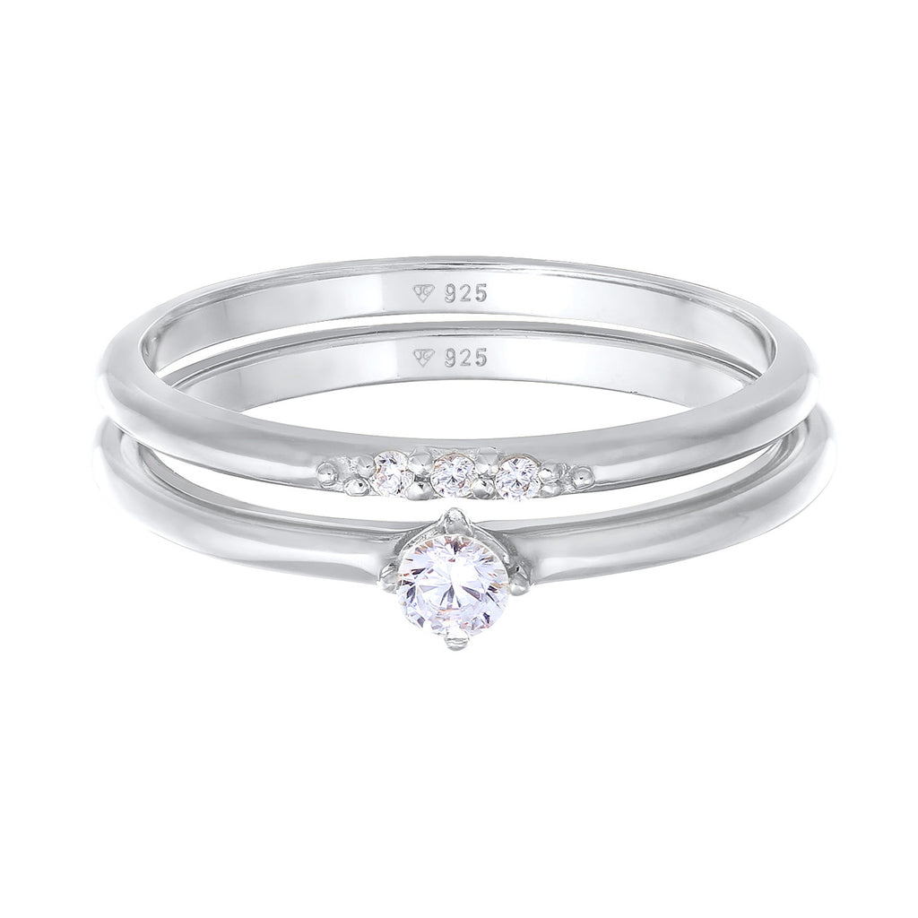 Silber - Elli | Ring-Set Basic | Zirkonia (Weiß) | 925er Sterling Silber