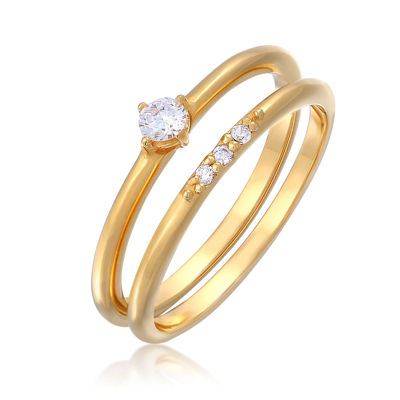 Gold - Elli | Ring-Set Basic | Zirkonia ( Weiß ) | 925er Sterling Silber