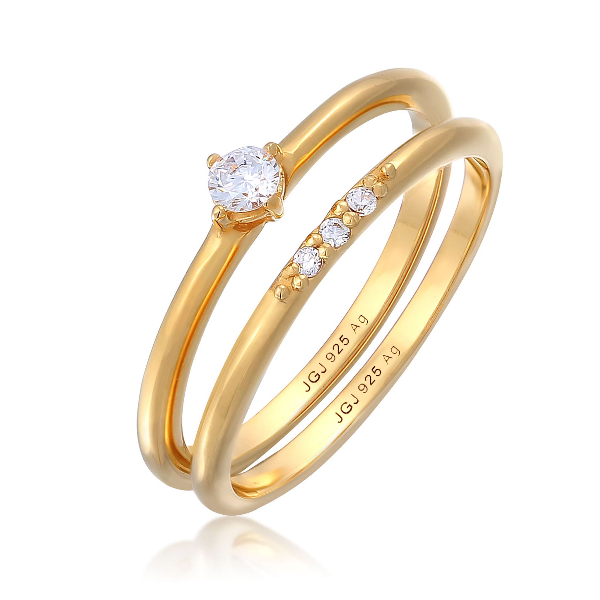 Gold - Elli | Ring-Set Basic | Zirkonia ( Weiß ) | 925er Sterling Silber