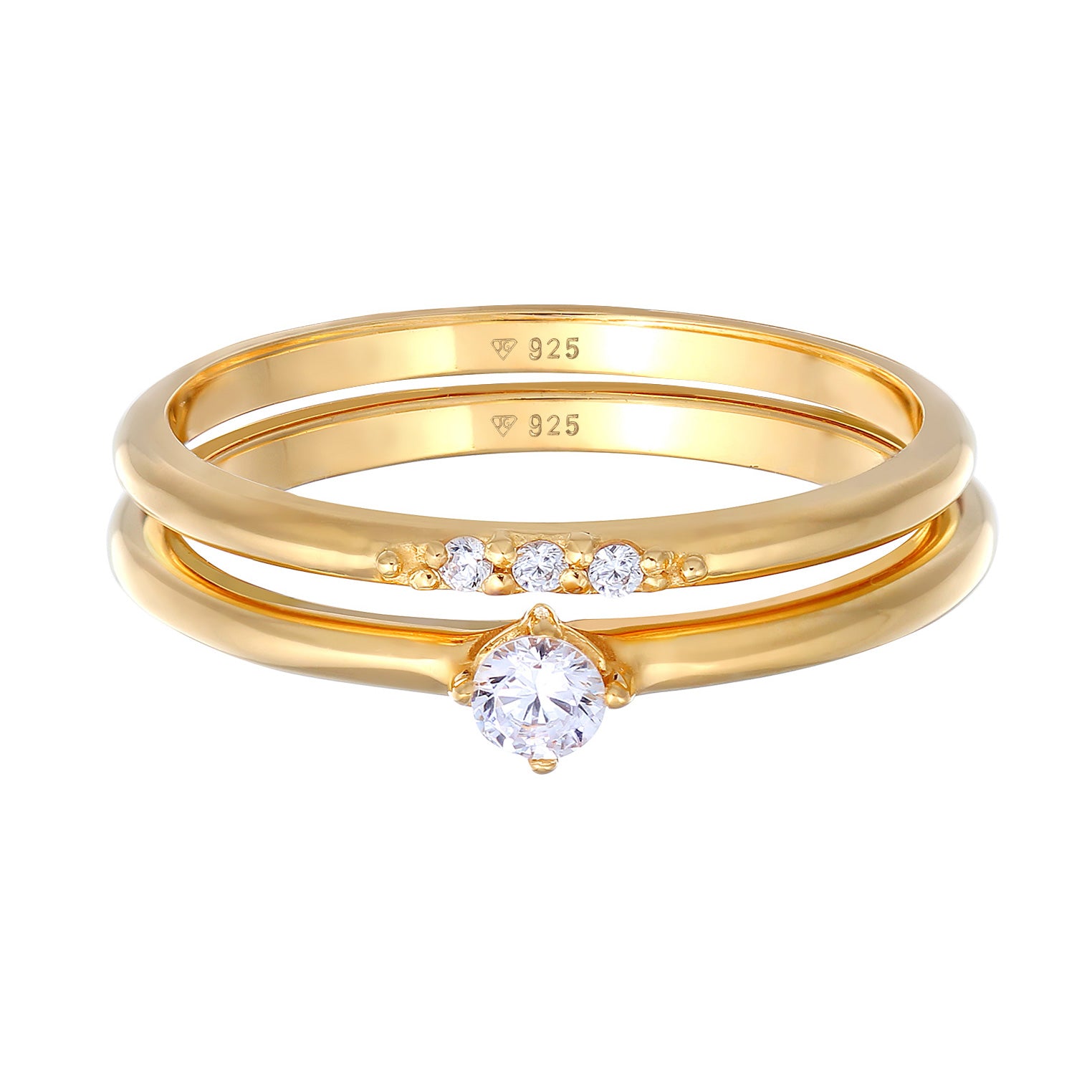 Gold - Elli | Ring-Set Basic | Zirkonia ( Weiß ) | 925er Sterling Silber