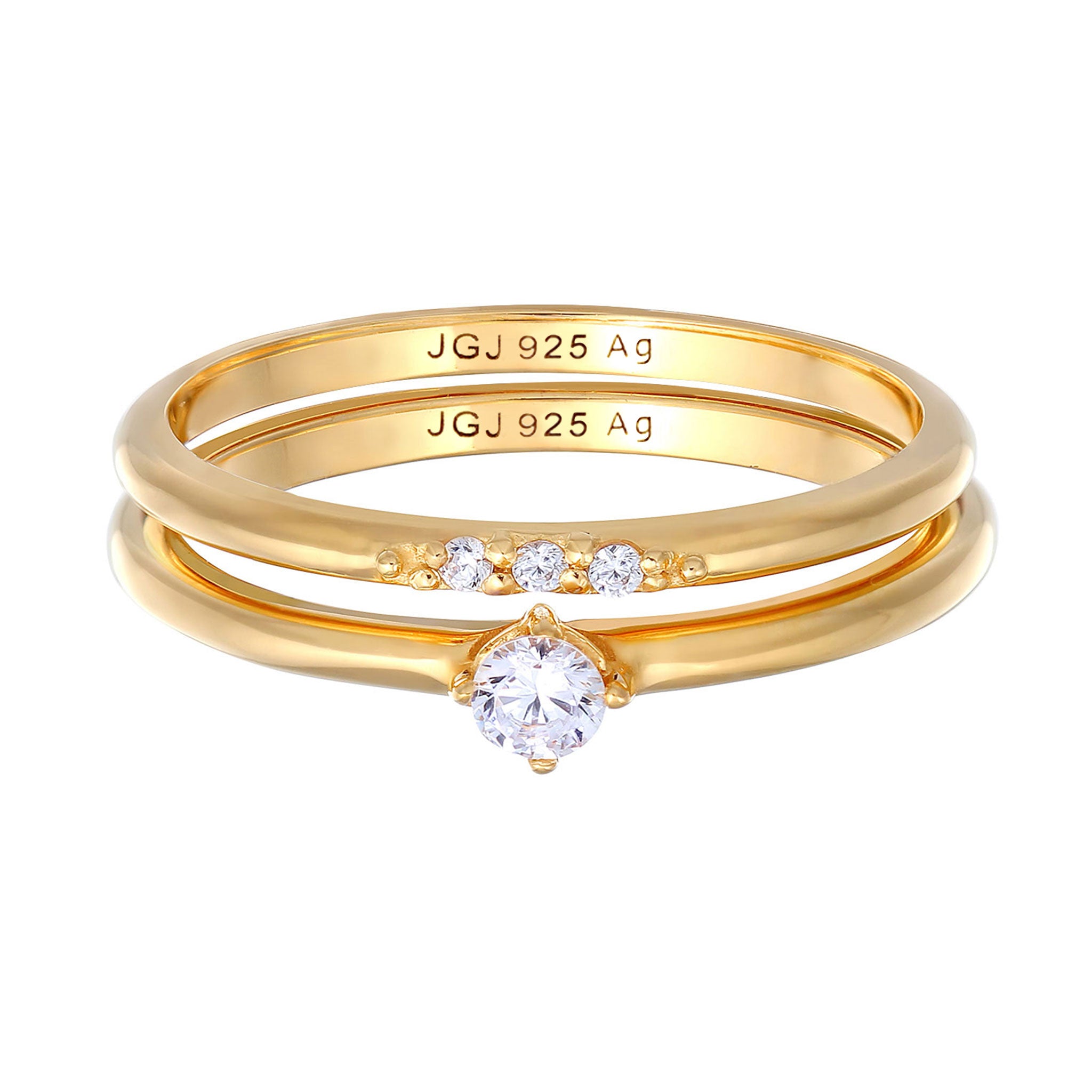 Gold - Elli | Ring-Set Basic | Zirkonia ( Weiß ) | 925er Sterling Silber