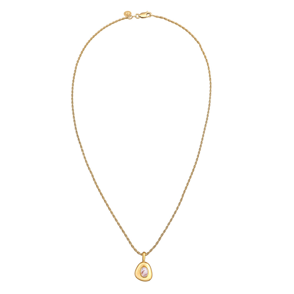 Gold - Elli PREMIUM | Kordel-Halskette | Quarz (Rosa) | 925er Sterling Silber vergoldet